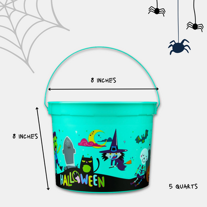 Halloween Candy Trick or Treat Bucket Pre-filled with Assorted Candy, Snacks & Toys for Kids, Grandkids, Students, Friends, Family - 40 Piece (Turquoise)